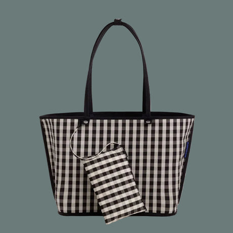 Baggu Large Nylon Reversible Tote Black Gingham