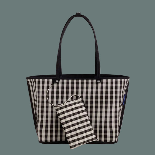 Baggu Large Nylon Reversible Tote Black Gingham