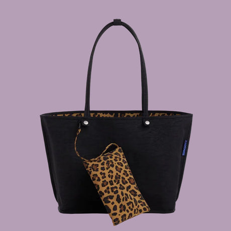 Baggu Large Nylon Reversible Tote Leopard Black