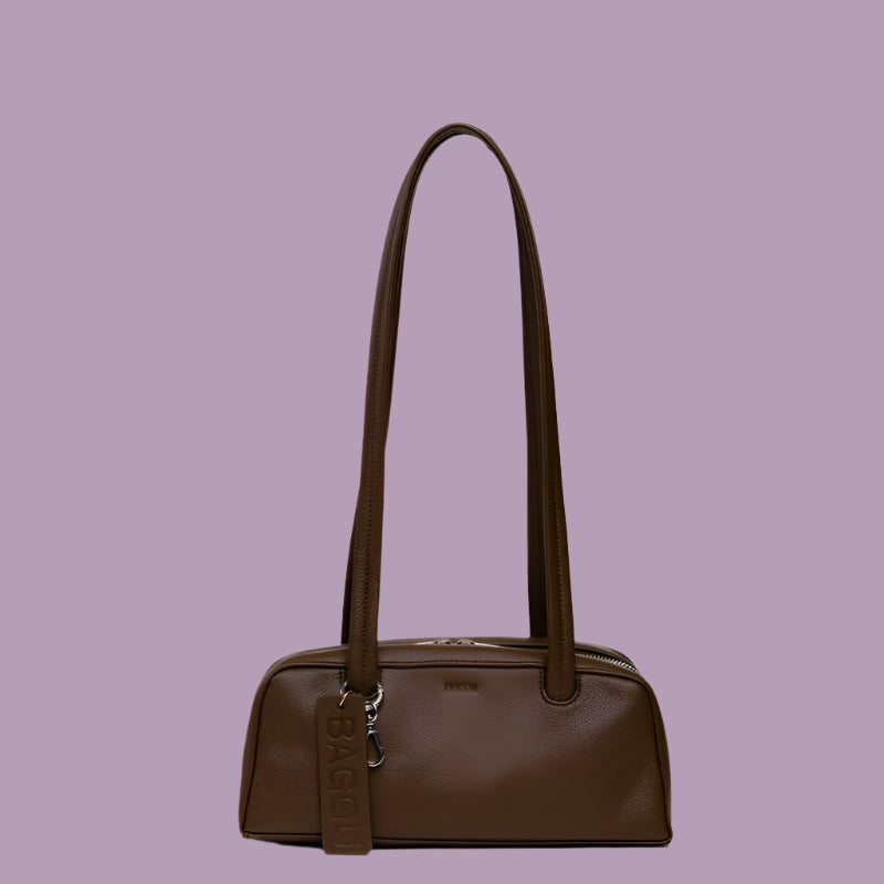 Baggu Leather Small Bowler Bag Brown