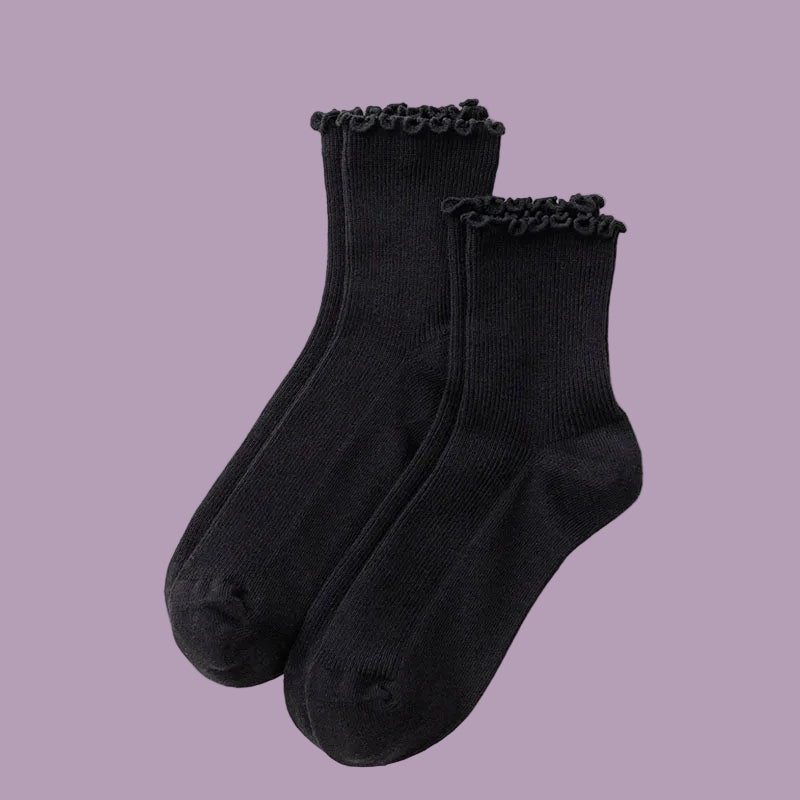 Baggu Lettuce Edge Socks - Set of 2 Black
