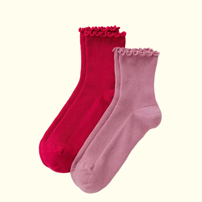 Baggu Lettuce Edge Socks - Set of 2 Plum Cherry