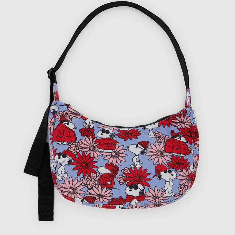 Baggu Medium Nylon Crescent Bag - Floral Snoopy