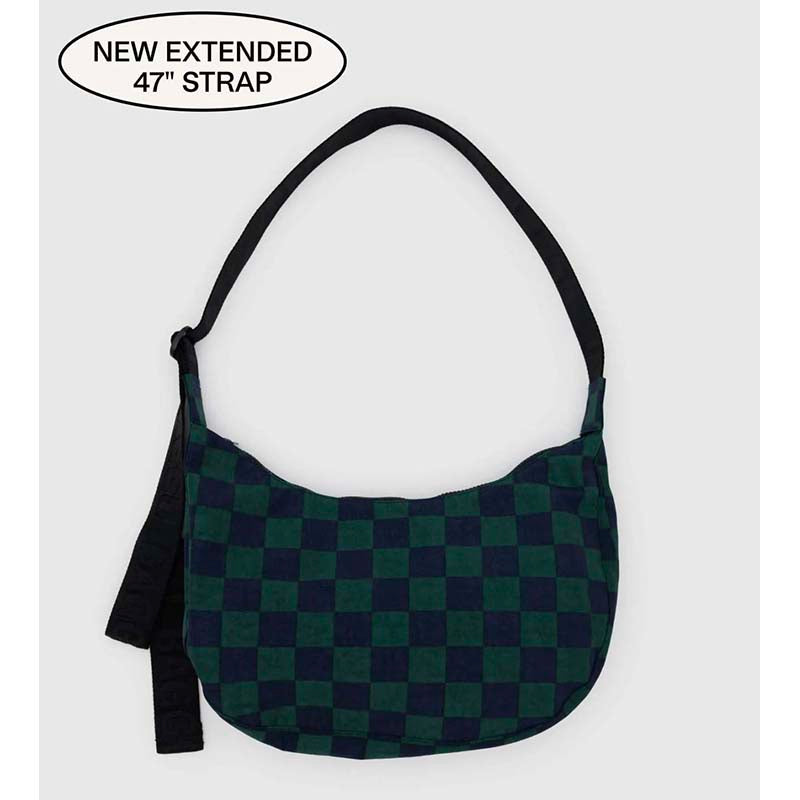 Baggu Medium Nylon Crescent Bag - Navy Green Check