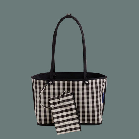 Baggu Medium Nylon Reversible Tote Black Gingham