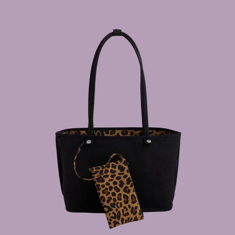 Baggu Medium Nylon Reversible Tote Leopard and Black