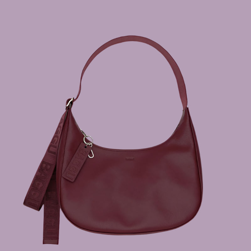 Baggu Medium Recycled Leather Crescent Bag Mahogany