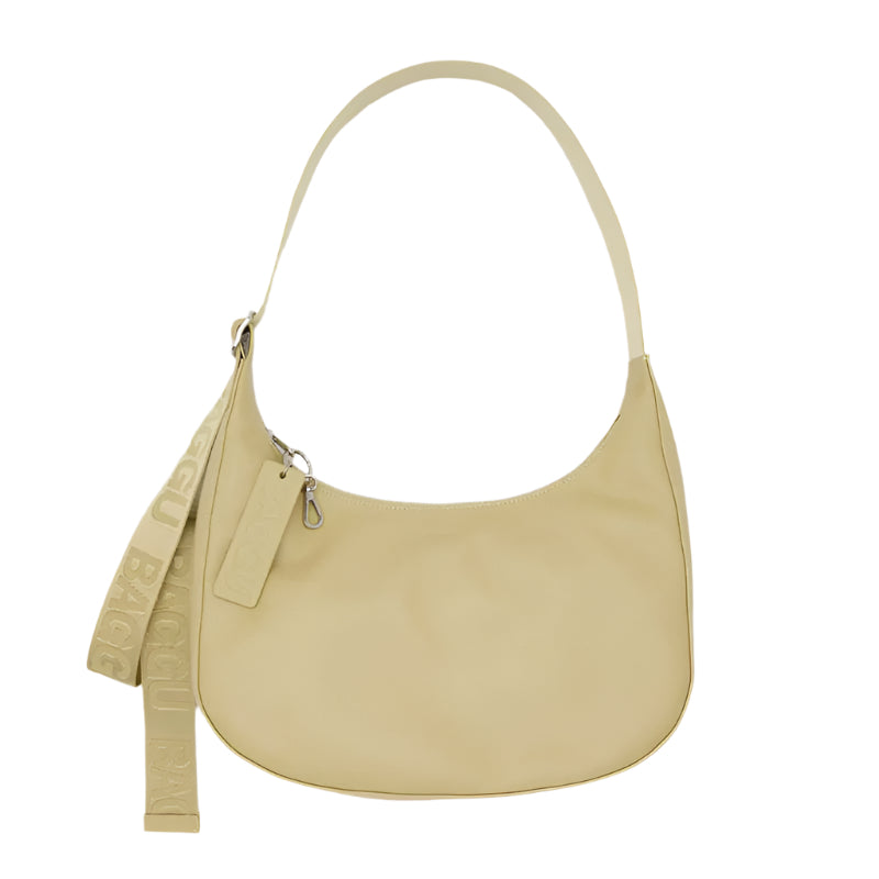 Baggu Medium Recycled Leather Crescent Bag Straw