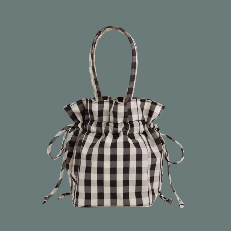 Baggu Nylon Drawstring Bag - Black Cream Gingham