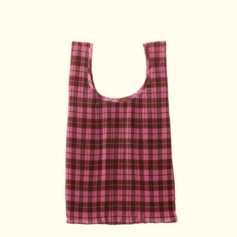 Baggu Pleated Bag - Azalea Pink Tartan