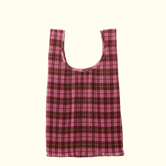 Baggu Pleated Bag - Azalea Pink Tartan