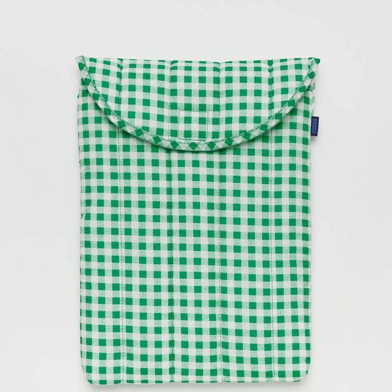 Baggu Puffy Laptop Bag - Green Gingham