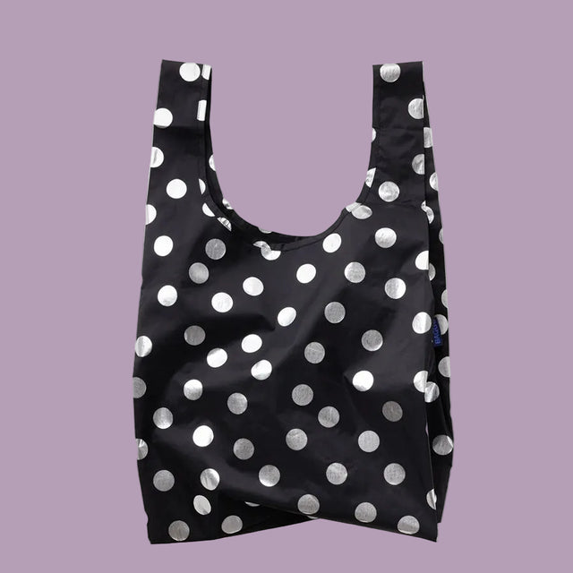 Baggu Reusable Shopping Bag Silver Metallic Polka Dot