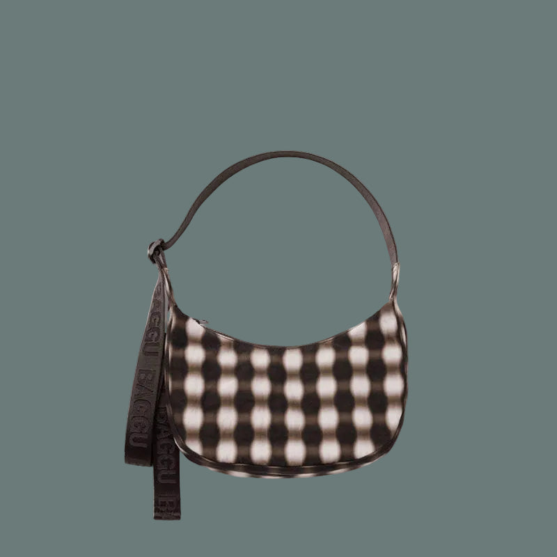 Baggu Small Nylon Crescent Bag - Blurred Gingham Brown