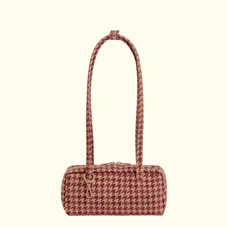 Baggu Small Nylon Bowler Bag Tan Houndstooth