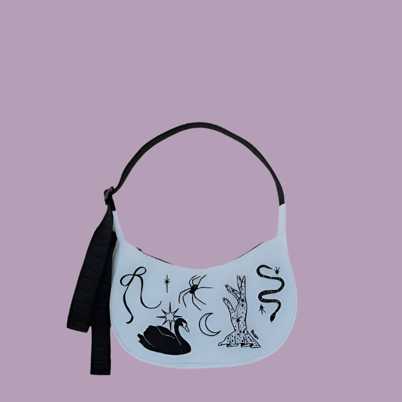 Baggu Small Nylon Crescent Bag - Embroidered Ballet Icons