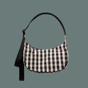 Baggu Small Nylon Crescent Bag Black Cream Gingham