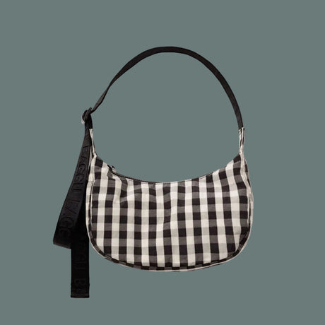 Baggu Small Nylon Crescent Bag Black Cream Gingham