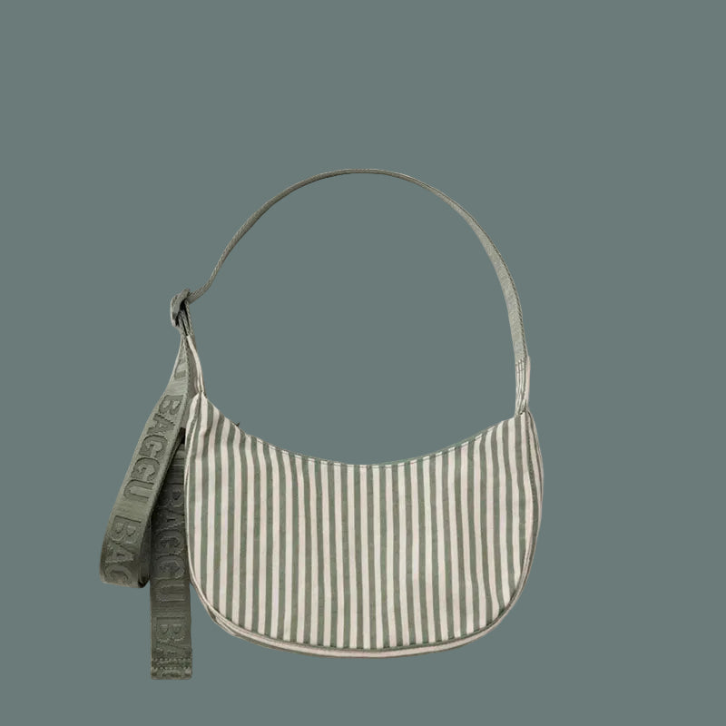 Baggu Small Nylon Crescent Bag Sage Stripe