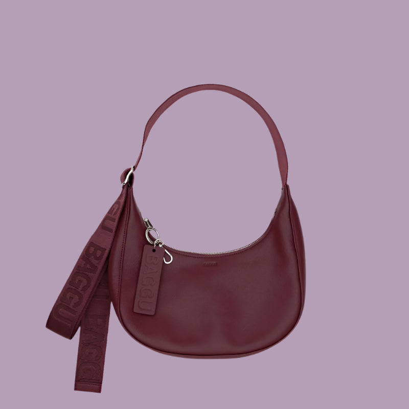 Baggu Small Recycled Leather Crescent Bag Mahogany