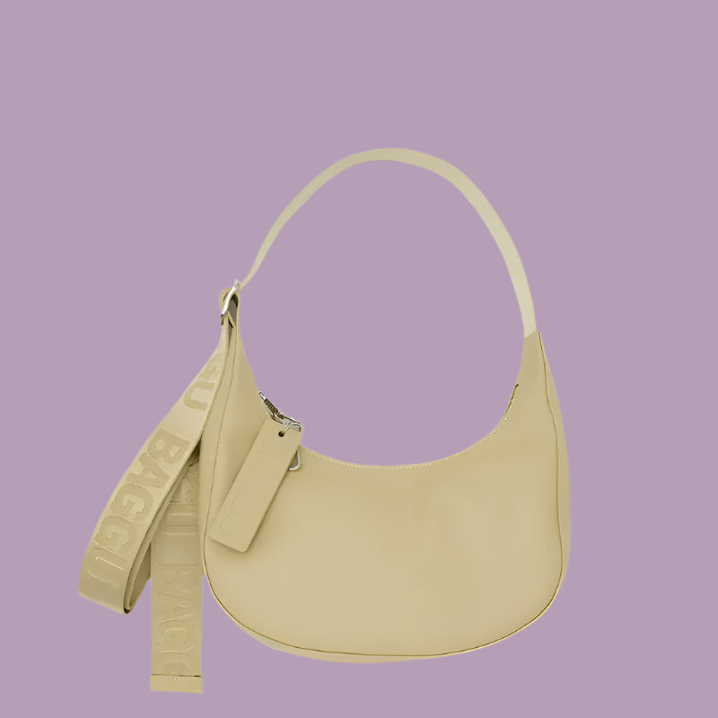 Baggu Small Recycled Leather Crescent Bag Straw