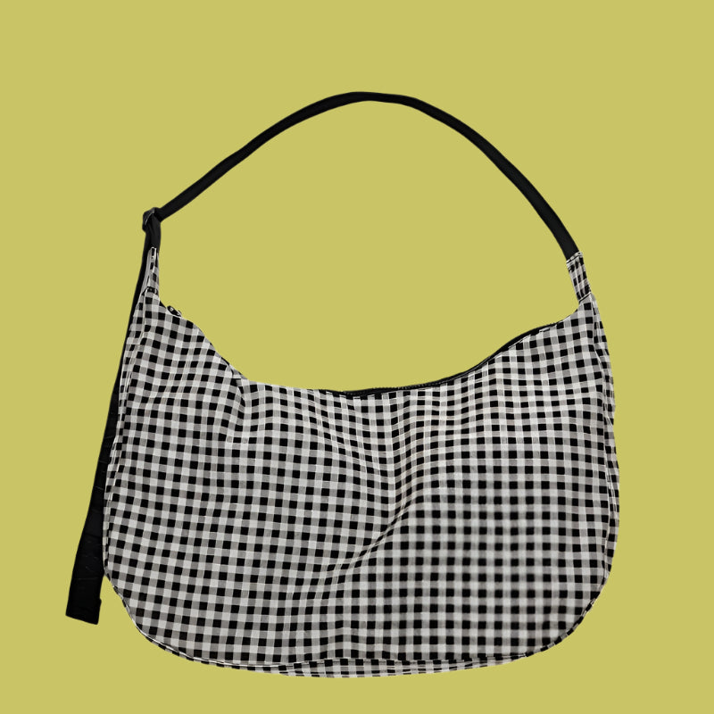 Baggu Large Nylon Crescent Bag - Black + White Gingham