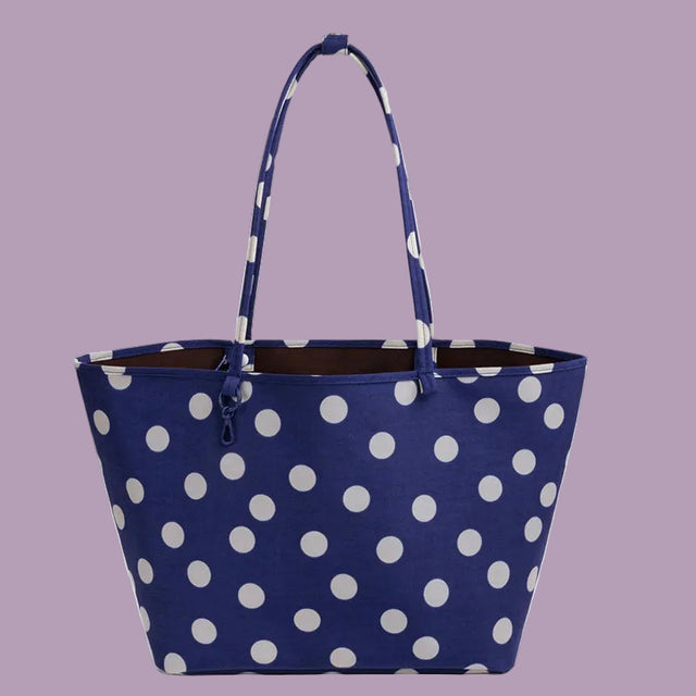Baggu Large Nylon Reversible Tote Navy Polkadots