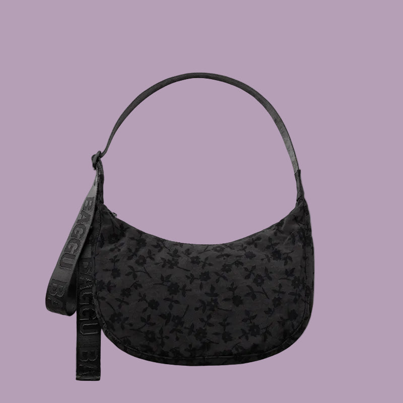 Baggu Medium Nylon Crescent Bag Charcoal Ditsy Floral