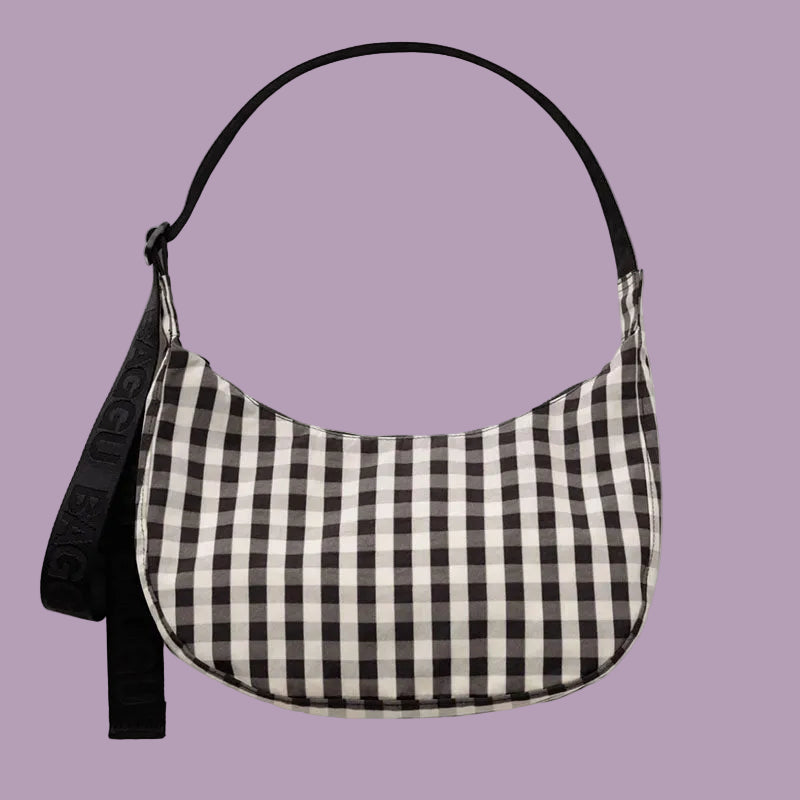 Baggu Medium Nylon Crescent Bag Black Cream Gingham