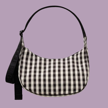 Baggu Medium Nylon Crescent Bag Black Cream Gingham