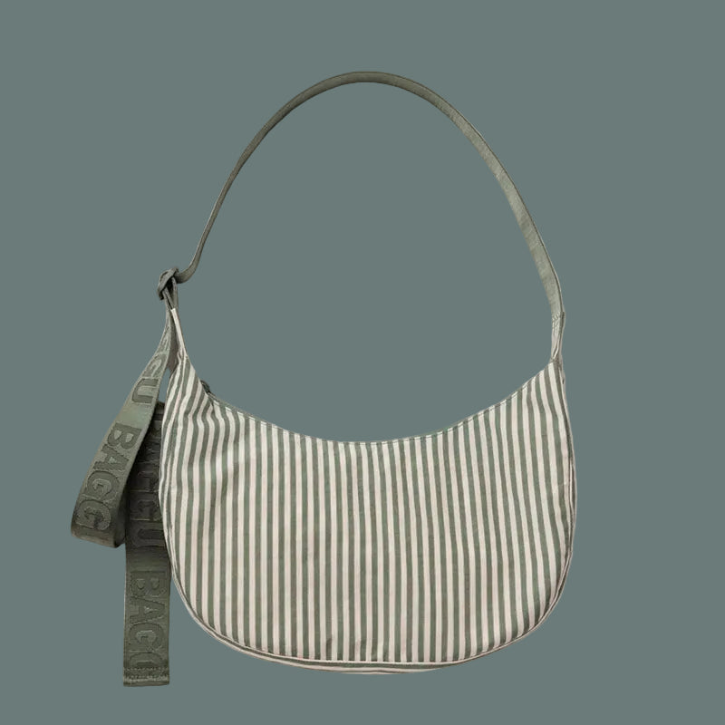 Baggu Medium Nylon Crescent Bag Sage Stripe