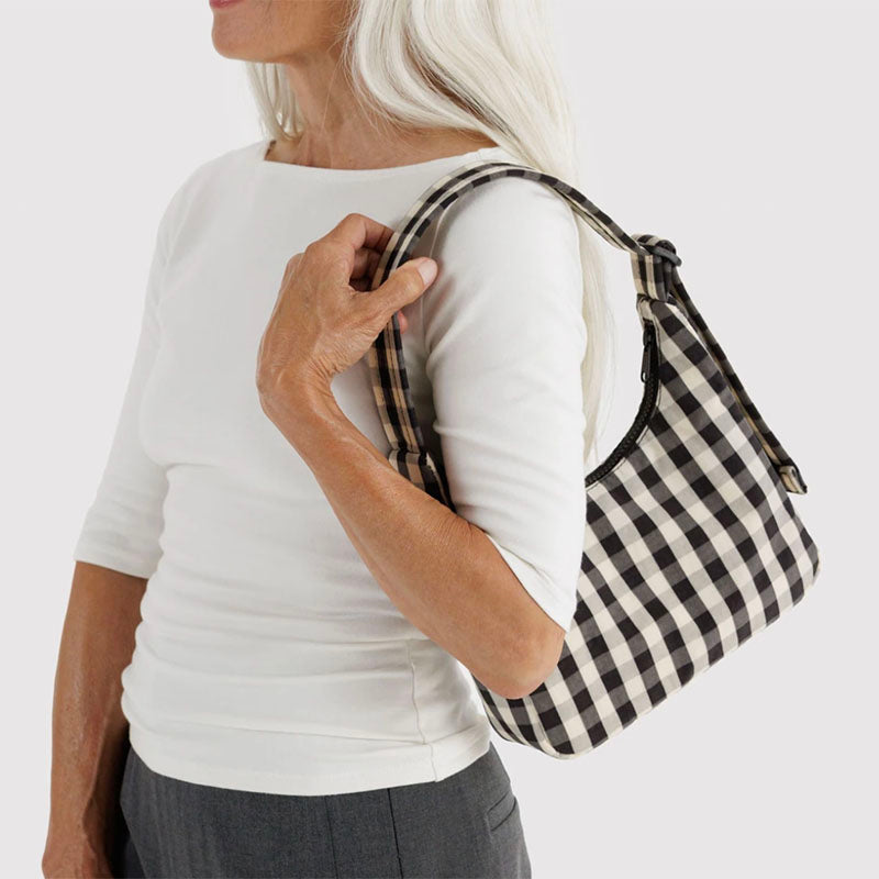 Baggu Mini Nylon Shoulder Bag Black Cream Gingham