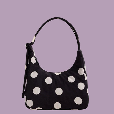 Baggu Mini Nylon Shoulder Bag Black Cream Polka Dot