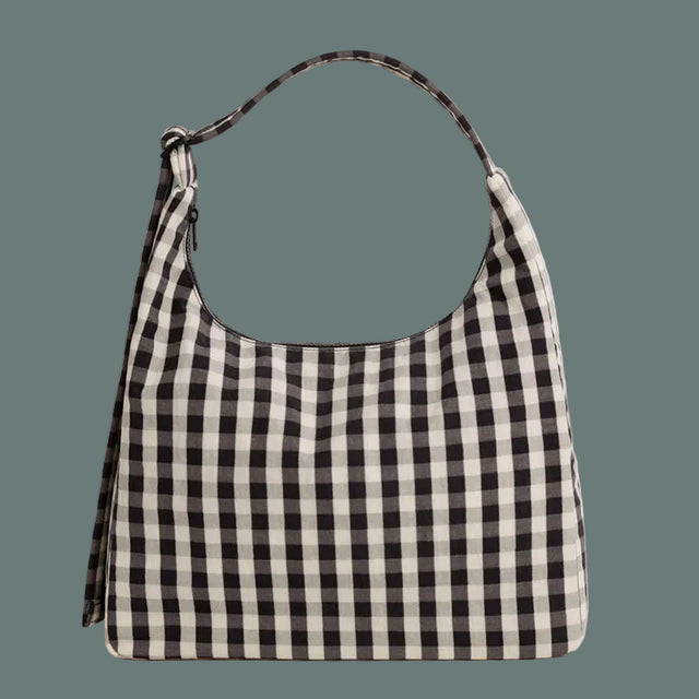 Baggu Nylon Shoulder Bag Black Cream Gingham