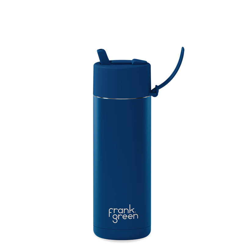 Frank Green Ceramic Reusable Bottle (595ml) Straw Lid Deep Ocean Blue