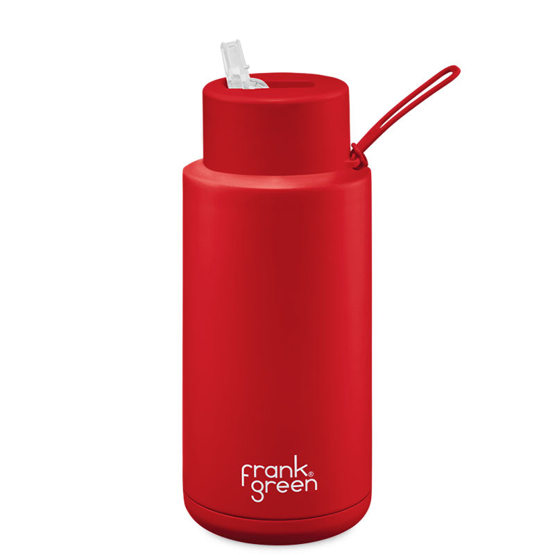 Frank Green Ceramic Reusable Bottle (1 litre) - Straw Lid Atomic Red