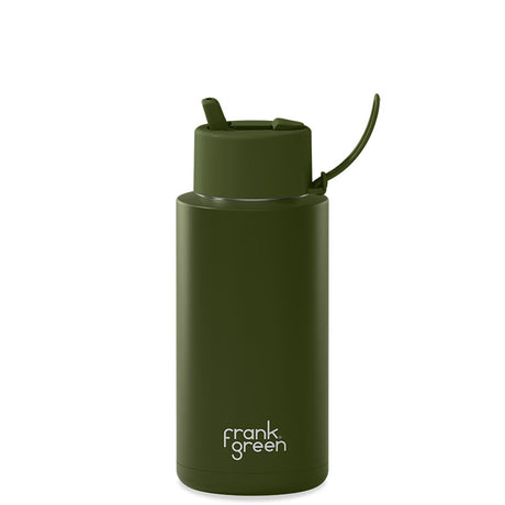 Frank Green Ceramic Reusable Bottle (1 litre) - Straw Lid Khaki