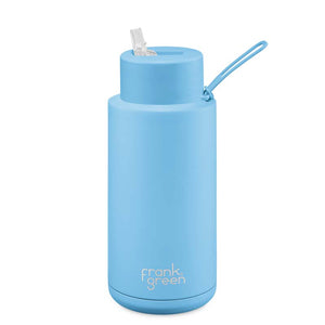 Frank Green Ceramic Reusable Bottle (1 litre) - Straw Lid Sky Blue