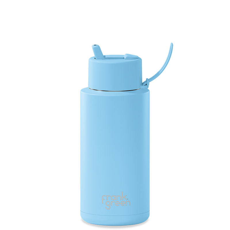Frank Green Ceramic Reusable Bottle (1 litre) - Straw Lid Sky Blue