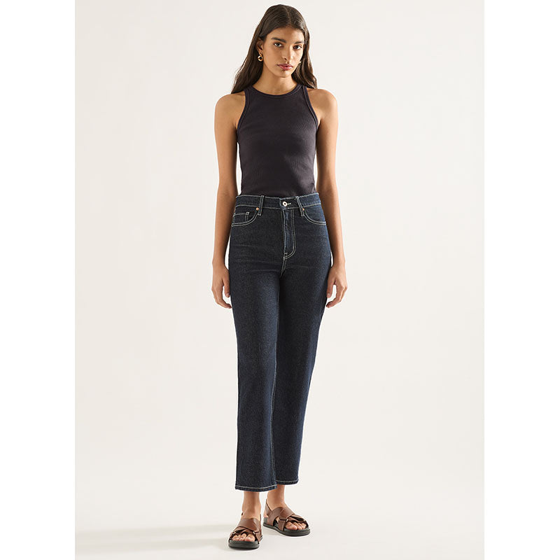 Outland Denim Zoe High Rise Straight Leg Crop Jeans Rinse