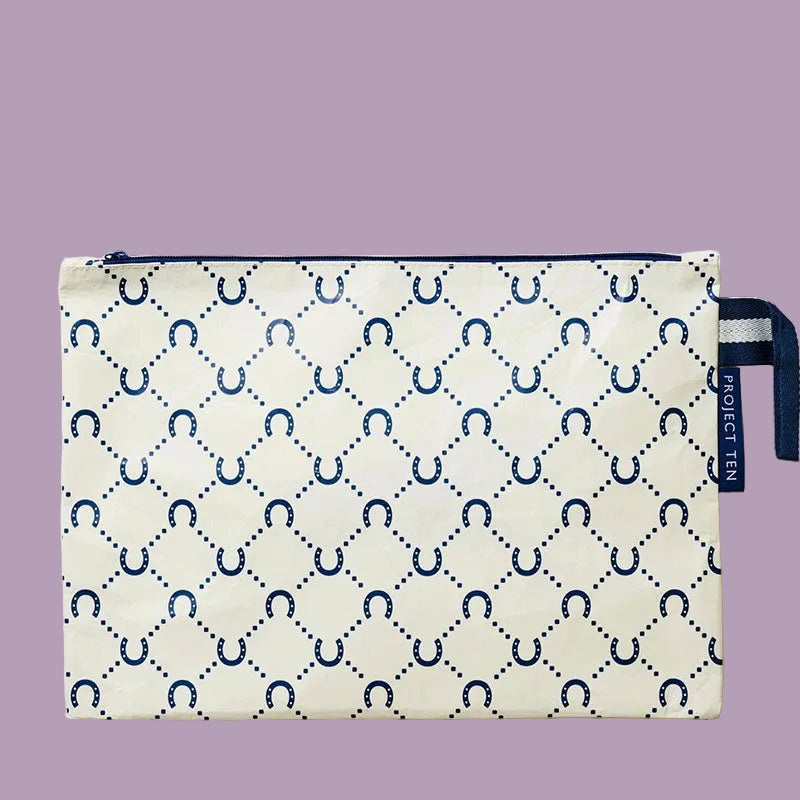 Project Ten Large Zip Pouch Navy Horeshoe