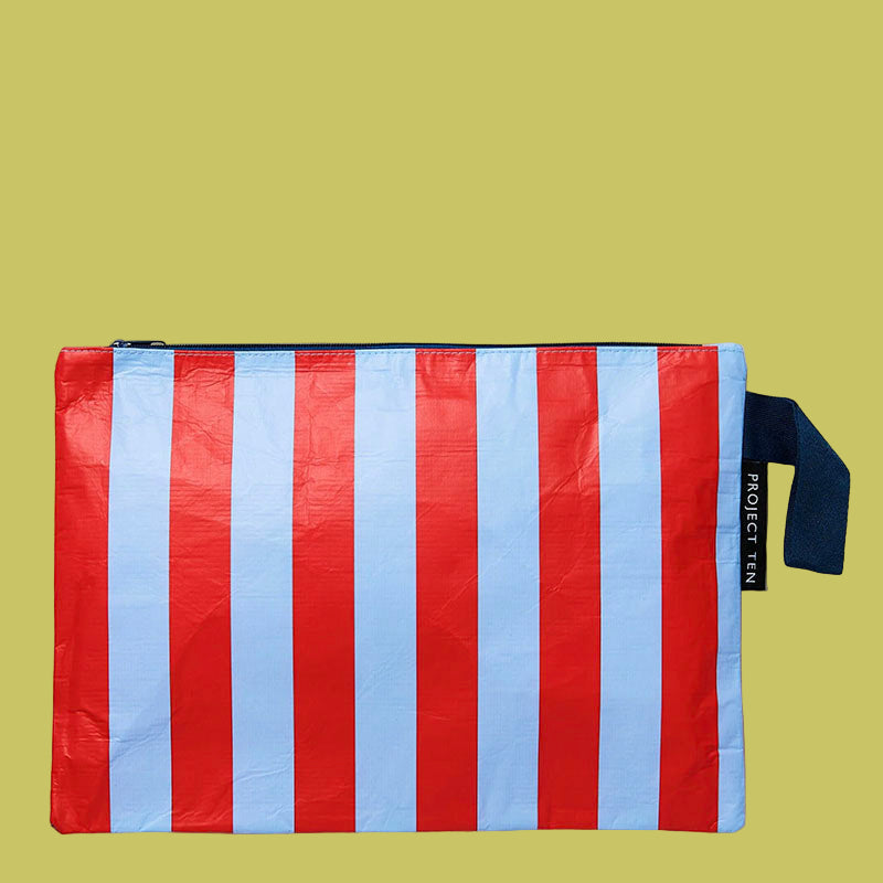 Project Ten Large Zip Pouch Red Blue Stripe