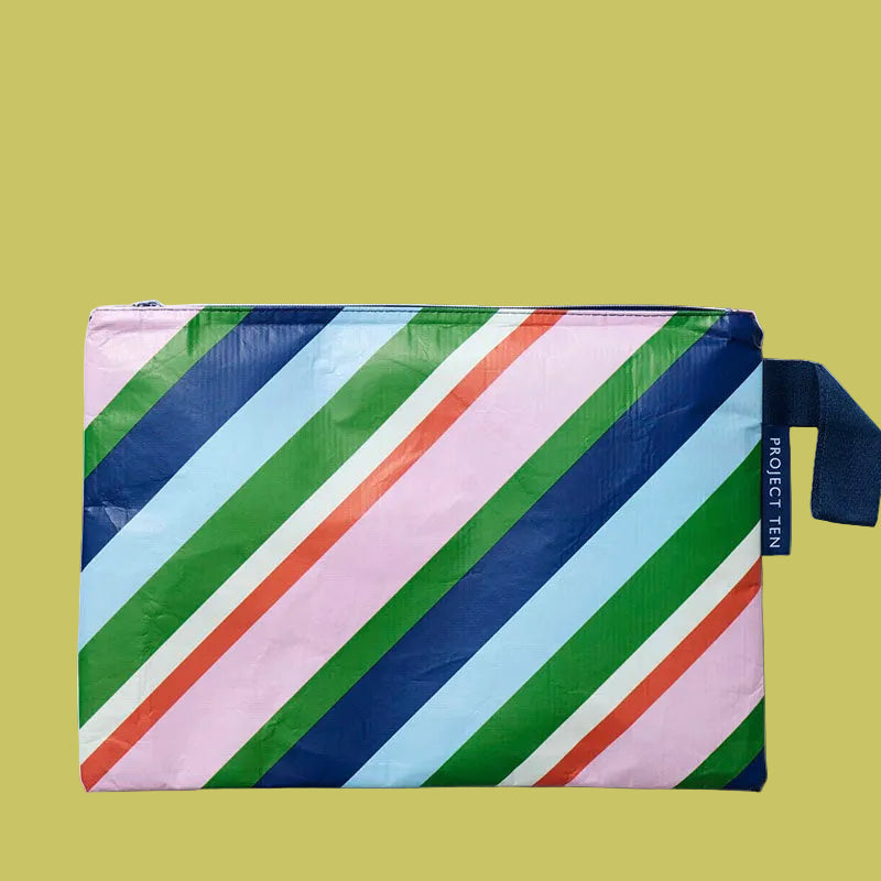 Project Ten Large Zip Pouch Rugby Stripe