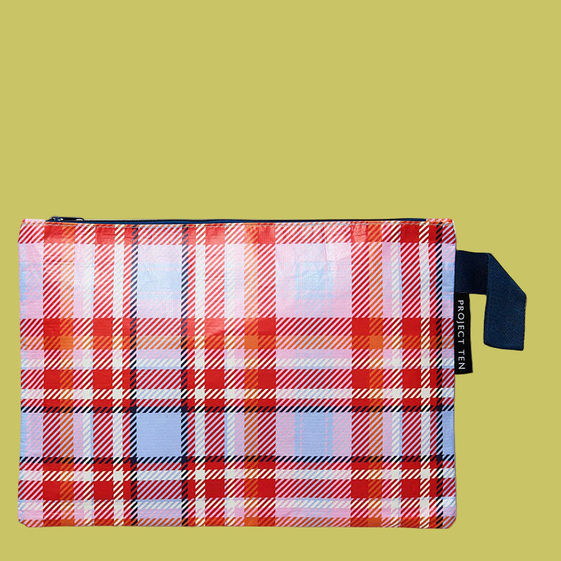 Project Ten Large Zip Pouch Tartan