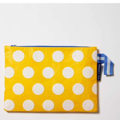 Project Ten Large Zip Pouch Yellow Polka Dot