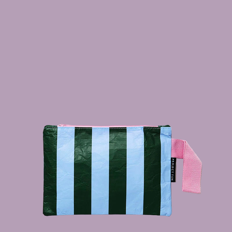 Project Ten Mini Zip Pouch Blue Green Stripe