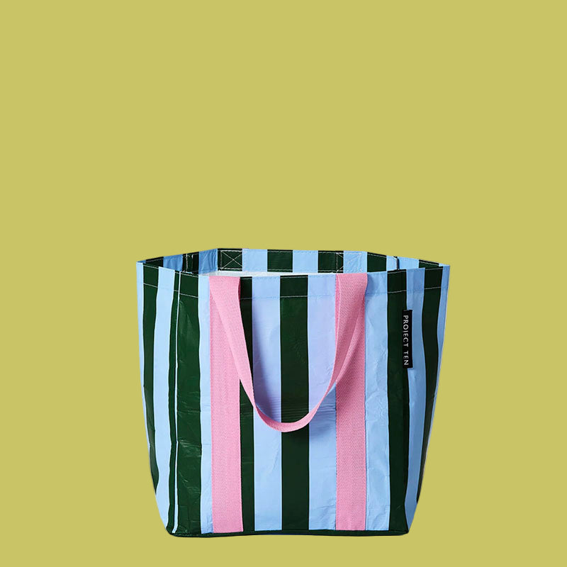 Project Ten Shopper Tote Blue Green Stripe
