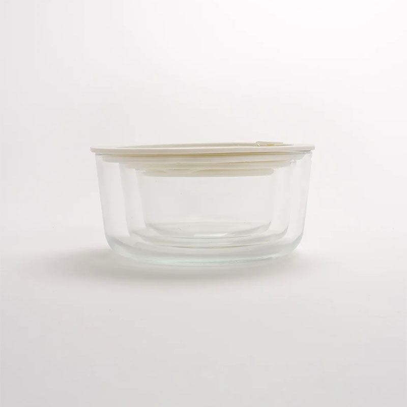 Seed & Sprout Eco Stow Round Glass Container Set - Oat Milk