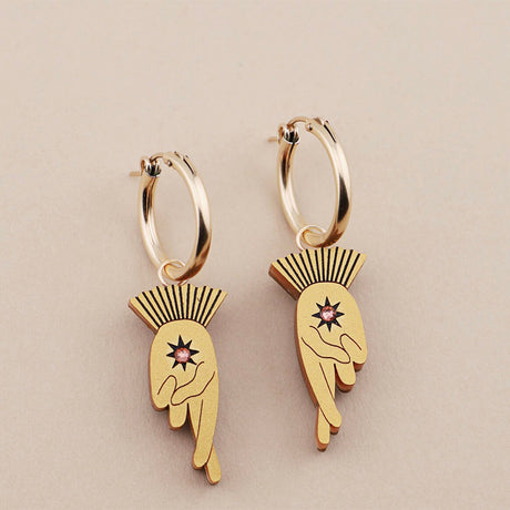 Wolf & Moon Fingers Crossed Hoop Earrings