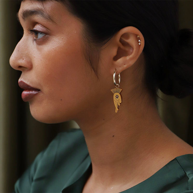 Wolf & Moon Fingers Crossed Hoop Earrings Geelong